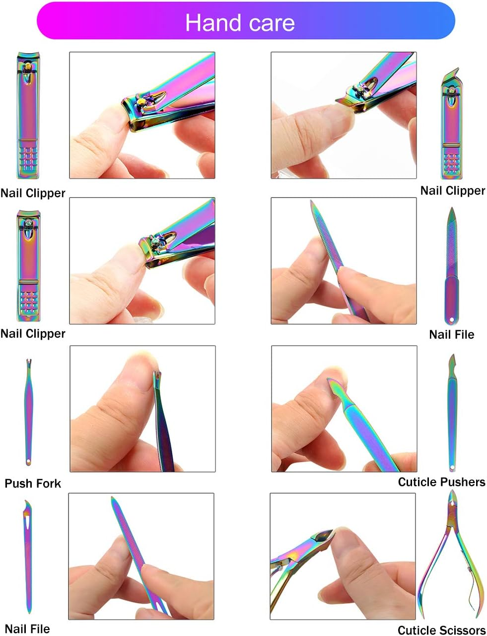 2020 New Rainbow Manicure Kits 18 Pcs Nail Clippers for Women Gift Women'S Rainbow Leather Manicure Set (18-Rainbowmanicure Kits) image number 1
