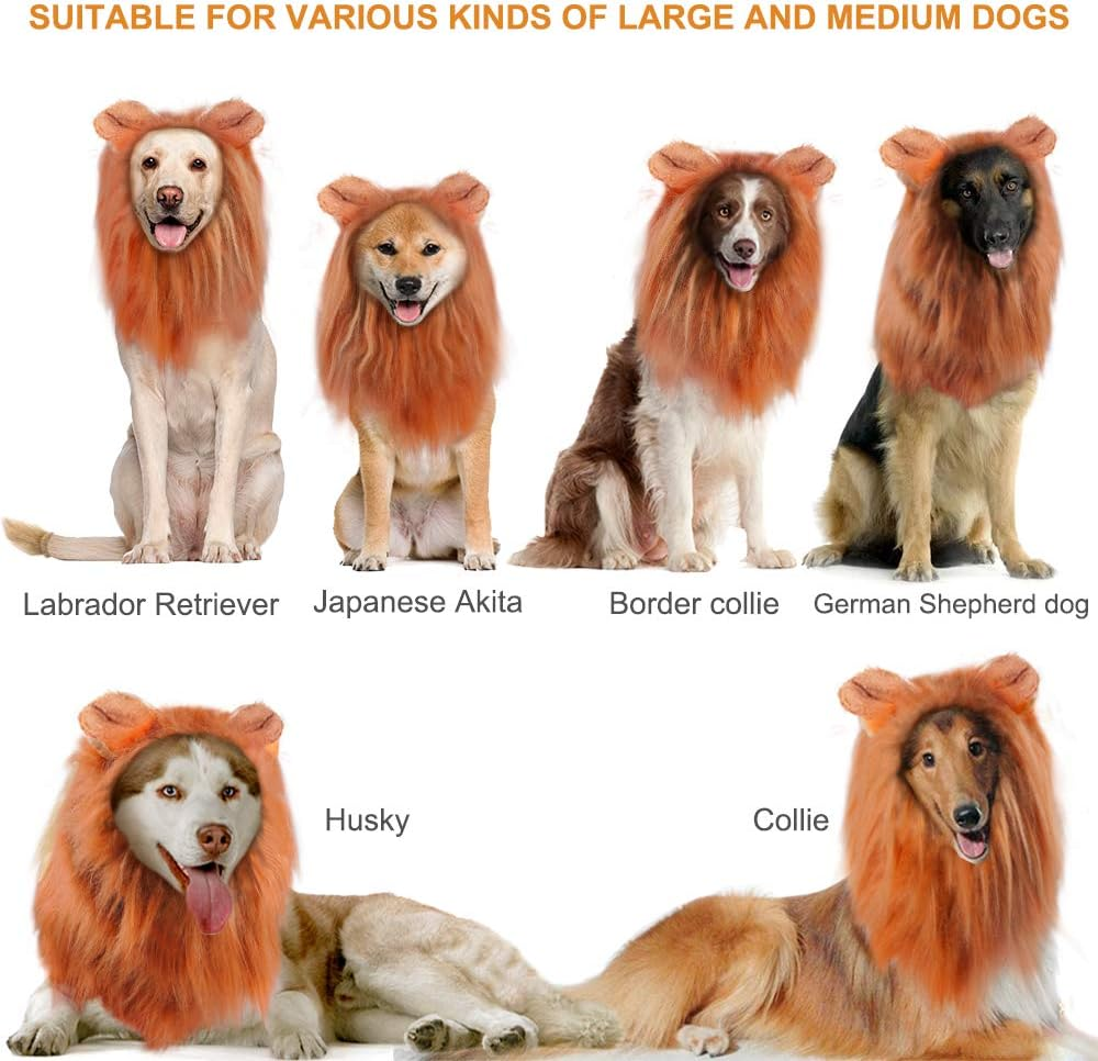 GALOPAR Lion Mane for Dogs Realistic Lion Wig Dog Lion Costume, Halloween Christmas Funny Dog Costumes Photo Shoots Entertainment, Suitable for Medium and Large Sized Dogs - Lion-Red Brown image number 2