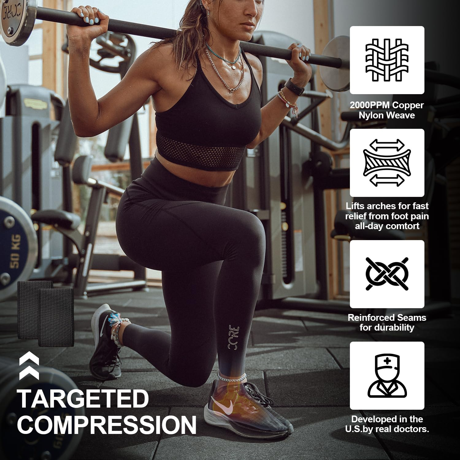 Copper Compression Copper Arch Support - 2 Plantar Fasciitis Braces/Sleeves. H HOME-MART Foot Care, Heel Spurs, Feet Pain Relief, Flat & Fallen Arches, High Arch