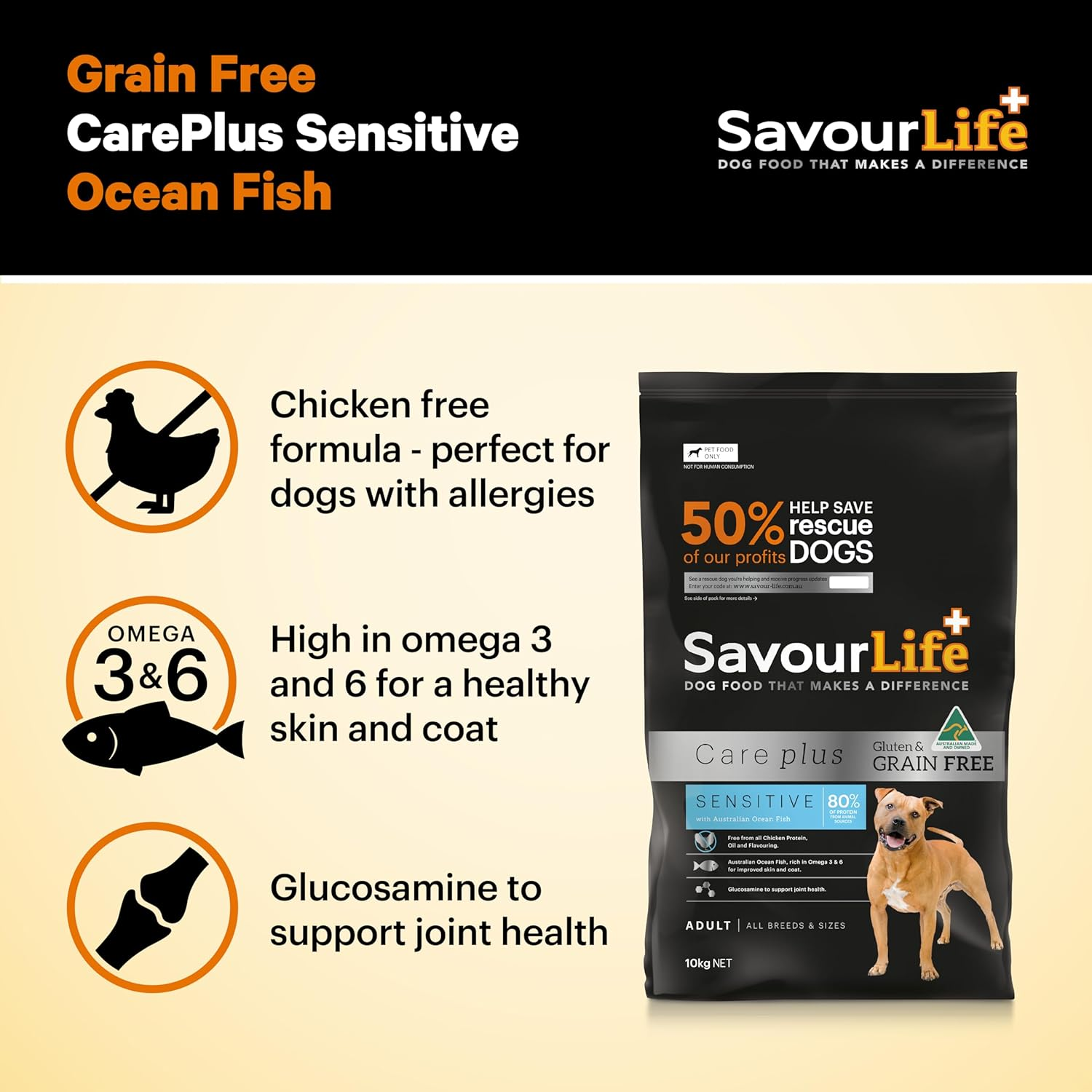 Savourlife Grain Free, Care plus Sensitive Dog Food, Ocean Fish, 10Kg image number 2