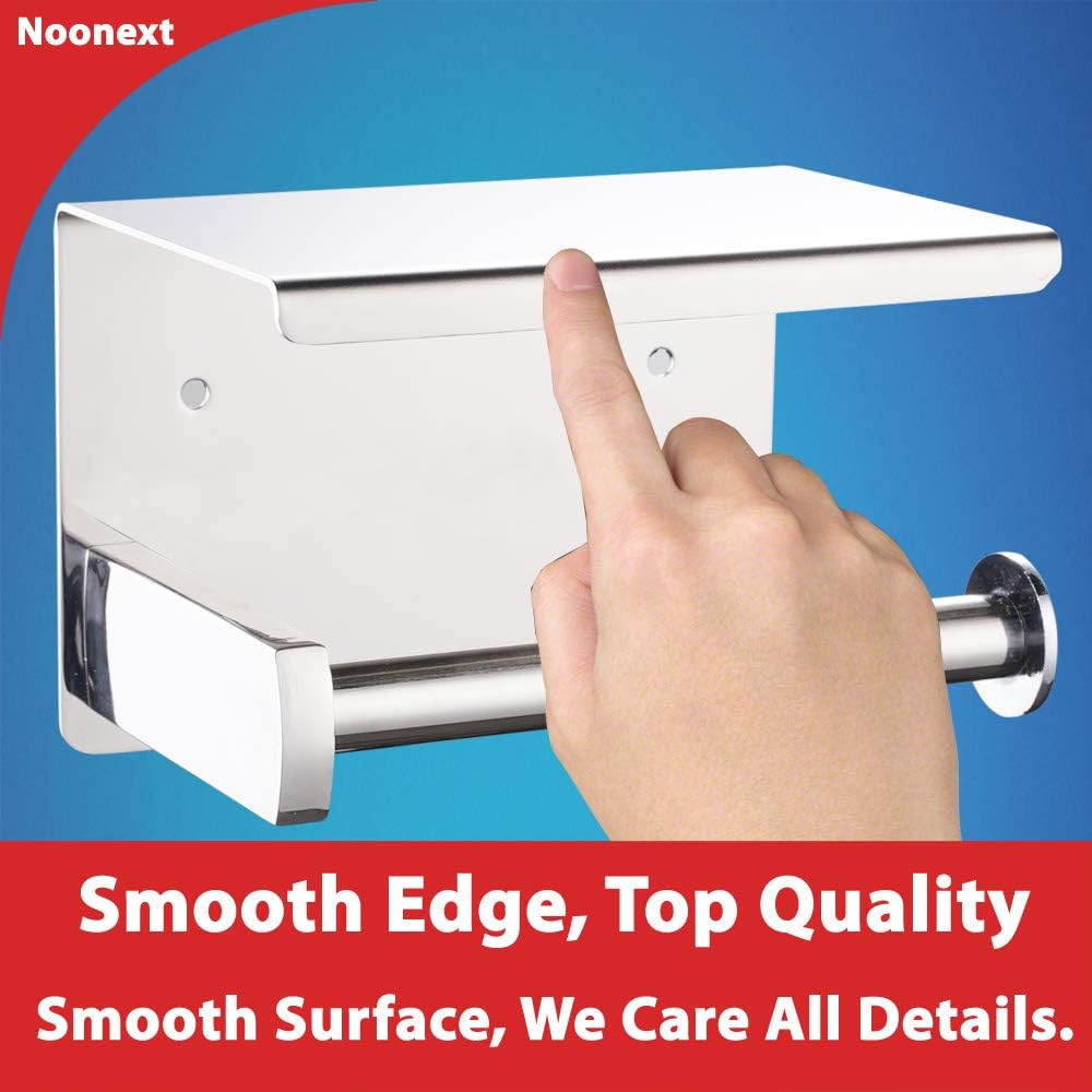 Toilet Paper Holder with Shelf Wall Mounted, Adhesive Toilet Paper Roll Holder, Stainless Steel Tissue Roll Dispenser Storage, Adhesive No Drilling or Drilling with Screws (Polished Chrome) image number 6