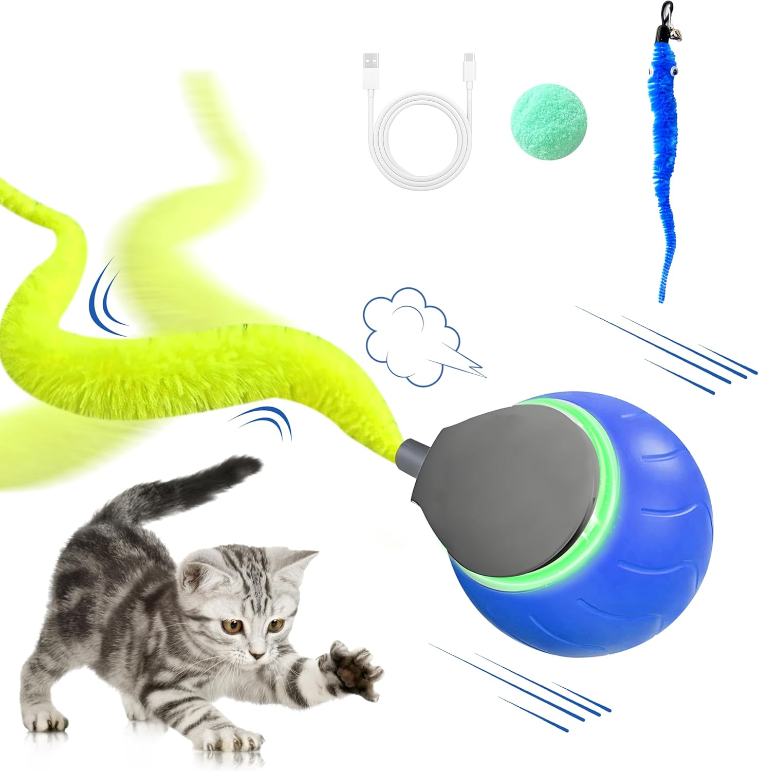 Interactive Cat Toy Ball with Tail&ndash;2025 Upgrades Cat Toys for Indoor USB-C Rechargeable image number 5