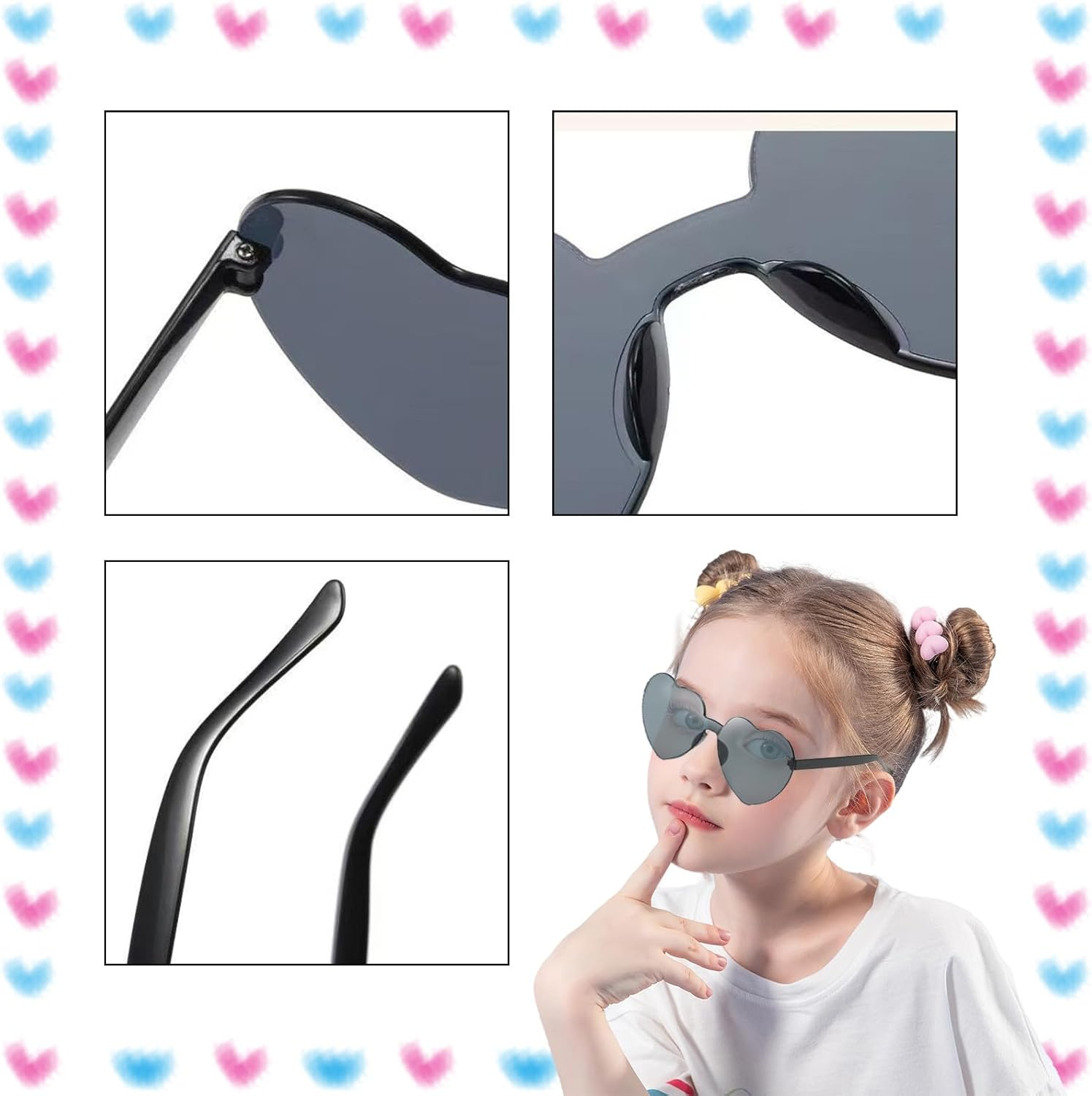 24 Pairs Heart Shaped Sunglasses Bulk, Colorful Heart Sunglasses, Color Rimless Sunglasses, Plastic Eyeglasses, Clear Candy Color Party Glasses for Women Girls Birthday Party Favors image number 4