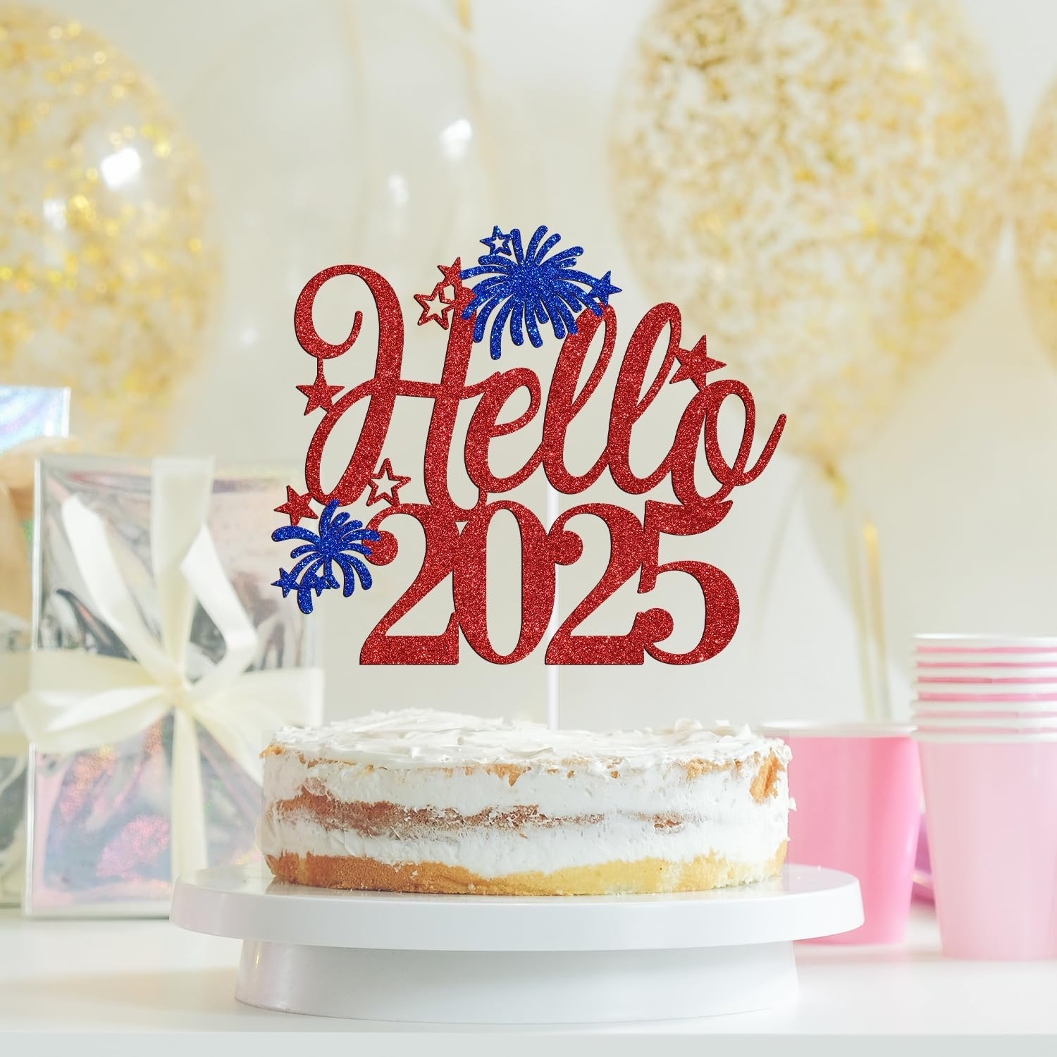 Hello 2025 Cake Topper, Happy New Year Cake Decor, Cheers to 2025/Goodbye 2024 Welcome 2025, Happy 2025 New Year&rsquo;S Eve Party Decoration Supplies image number 6