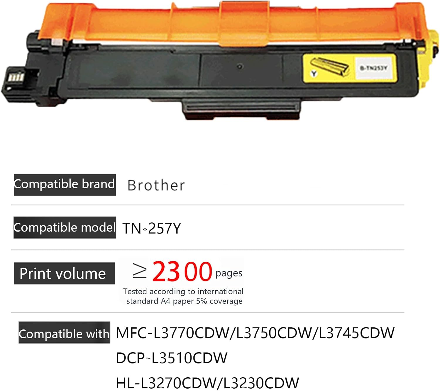 JOJOBE Planet TN-257Y Compatible Toner Cartridge with Brother MFC-L3770CDW L3750CDW L3745CDW DCP-L3510CDW HL-L3270CDW L3230CDW , 2300 Pages per Cartridge Yellow image number 4