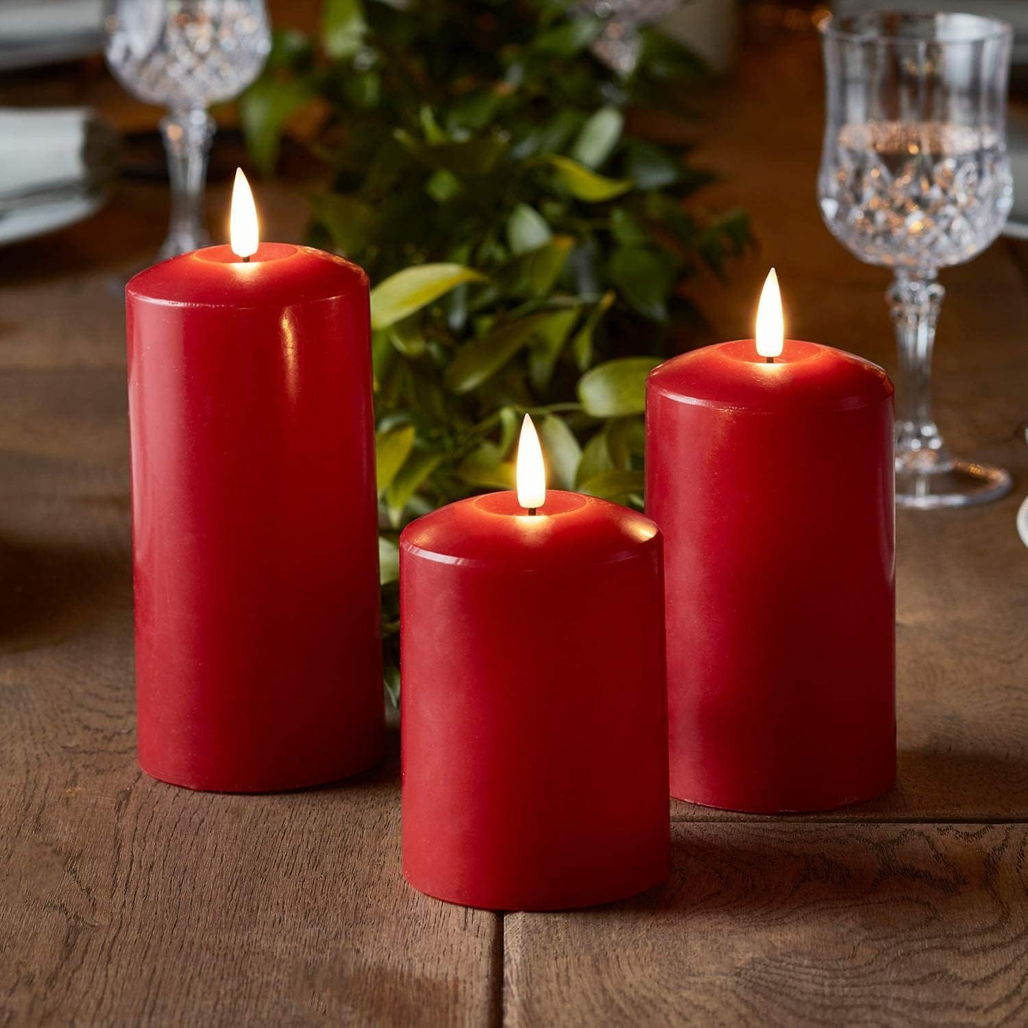 Set of 2 LED Red Wax Pillar Candles - 3 Size Options - 18Cm image number 4