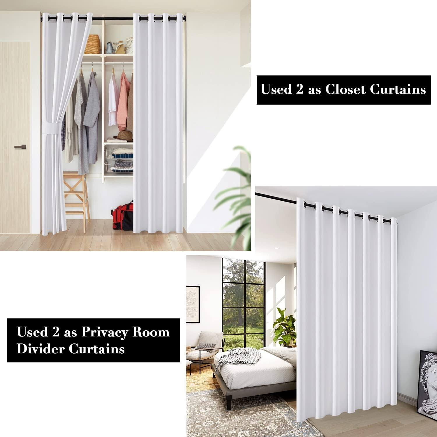 SHINELAND 34 X 80 Screen Door for Doorway,Faux Accordion Bifold Like,Grommet Ring Top Keep Heat Ruffle Blackout Door Blinds for Narrow Doors,Pure White image number 1