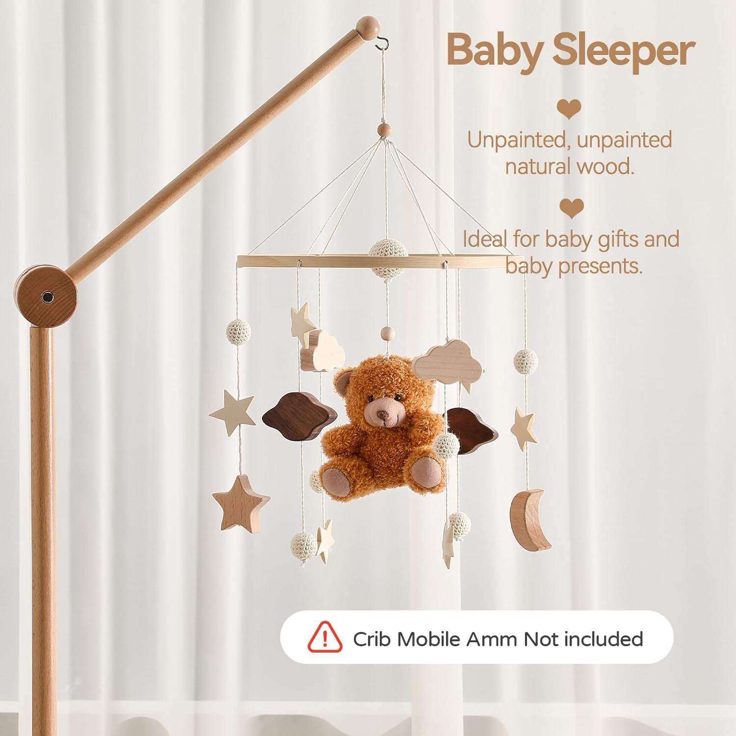 EERKEOD Baby Crib Mobile Nursery Mobile for Boys Girls Teddy Boho Mobile Nursery Decor for Infant Bedroom Hangingfor Bassinet Newborn Baby Gift （Boho Bear） image number 4