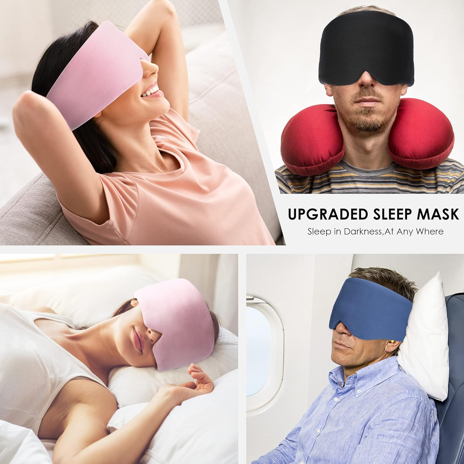 FRESHME Light Blocking Sleep Eye Mask - Comfortable and Breathable Sleeping for Women Men Adjustable Cotton Blindfold Travel Flight Rest (Black),1 image number 1
