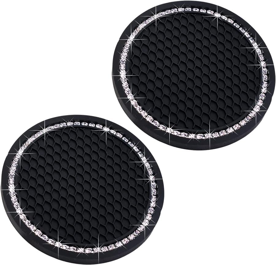 Universal Vehicle Bling Cup Holder Insert Coaster Car Interior Accessories-2.75 Inch Silicone anti Slip Crystal Rhinestone Car Coaster-Universal (Black, One Size) image number 1