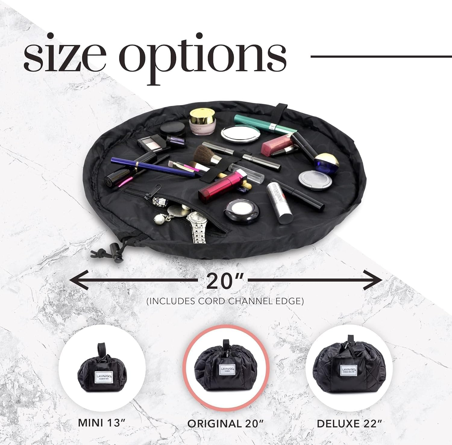 Cosmo Drawstring Cosmetic & Makeup Bag Organizer, Lazy Toiletry Bag Waterproof Portable Travel Storage 20 Inch,Pink