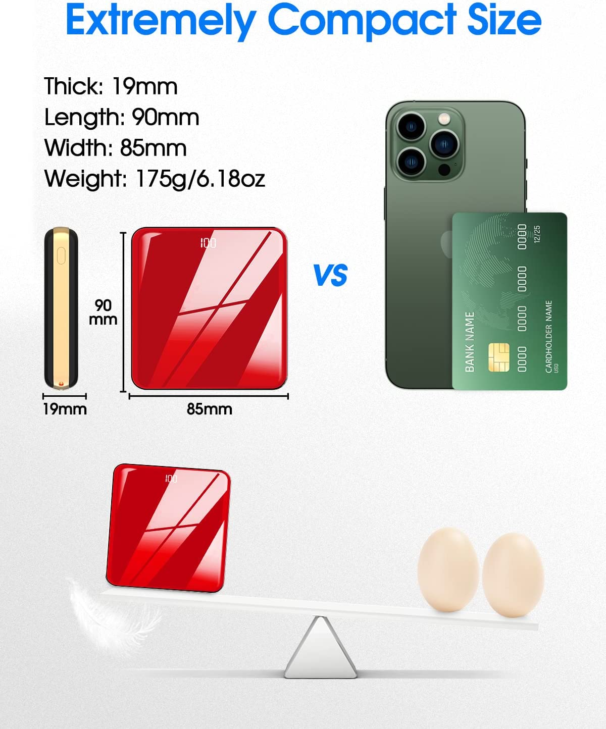 Power Bank with Built in Cables, 10000Mah Slim Portable Charger LED Display, Small External Battery Pack with 4 Inputs and 5 Outputs Phone Charger for Iphone Samsung Huawei Ipad Etc (Red) image number 3