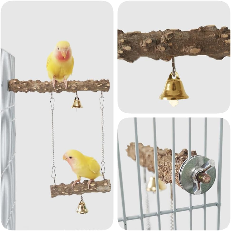 Bird Habitat, 4 Natural Wooden Bird Standing Branches, Bird Habitat Chewing Stick Cage Accessories, Parrot Climbing Standing Branches, Claw Grinding Fork Set Suitable for Parrots, Love Birds, Parrots image number 1