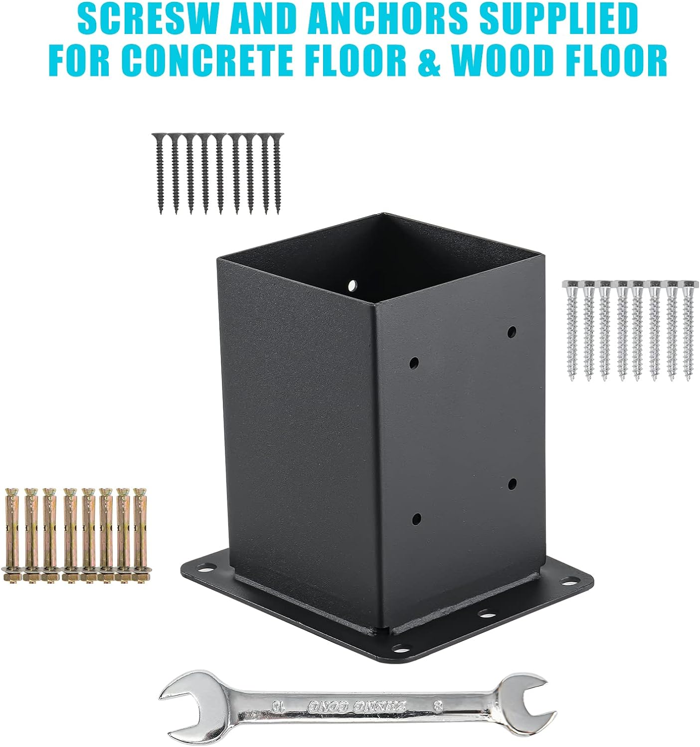 4X4 Post Base 4 Pcs, (Inner Size 3.6X3.6) Post Anchors, 13GA Thick Solid Steel & Black Powder Coated,Deck Post Brackets Support Deck Base Plate Pergola Brackets Fence Kit Mailbox Mount image number 5