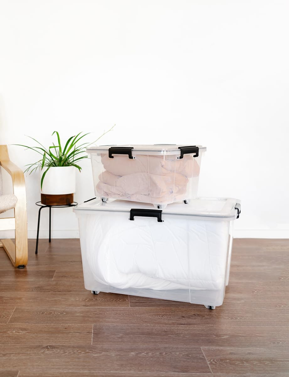 Seymours 10L Super Seal Storage Box with Lid and Wheels | Clear Plastic Storage Containers | Airtight, Waterproof & Dustproof | Stackable Rolling Bin for Clothes, Toys, Tools, Garage | Seasonal Use