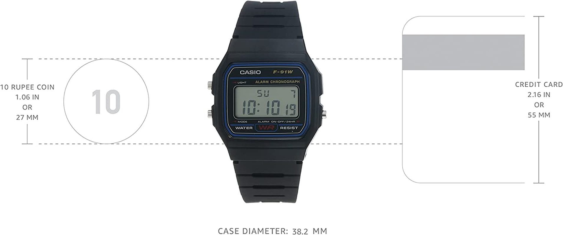CASIO Unisex Adult'S F91W-1 Digital Watch, Black image number 5