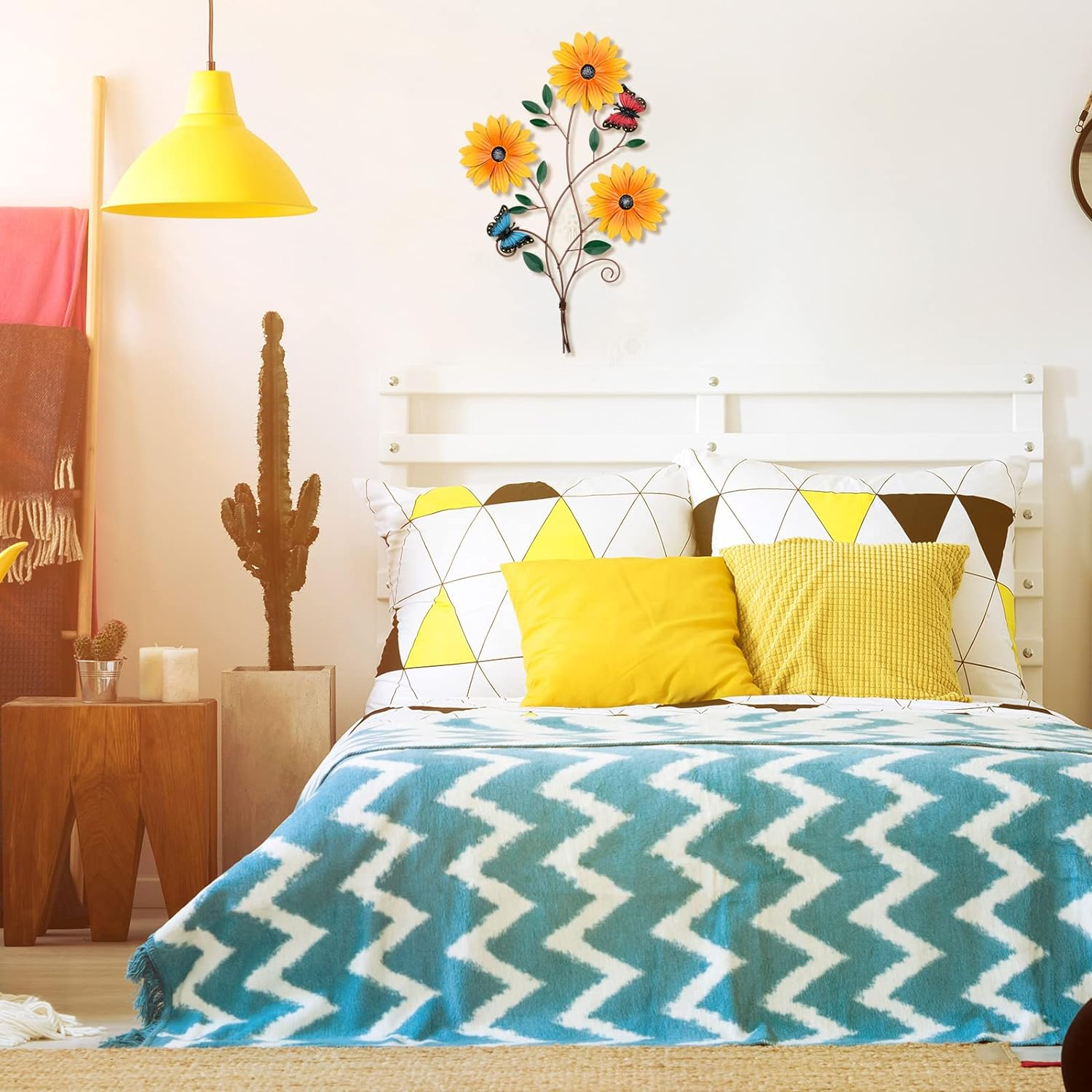 Lounsweer Metal Sunflower Wall Decor Rustic Sunflower Bathroom Decor for Patio Butterfly Flower Wall Art Vintage Hanging Metal Flower for Home Kitchen Indoor Outdoor, 15X9 Inch(1 Piece) image number 5