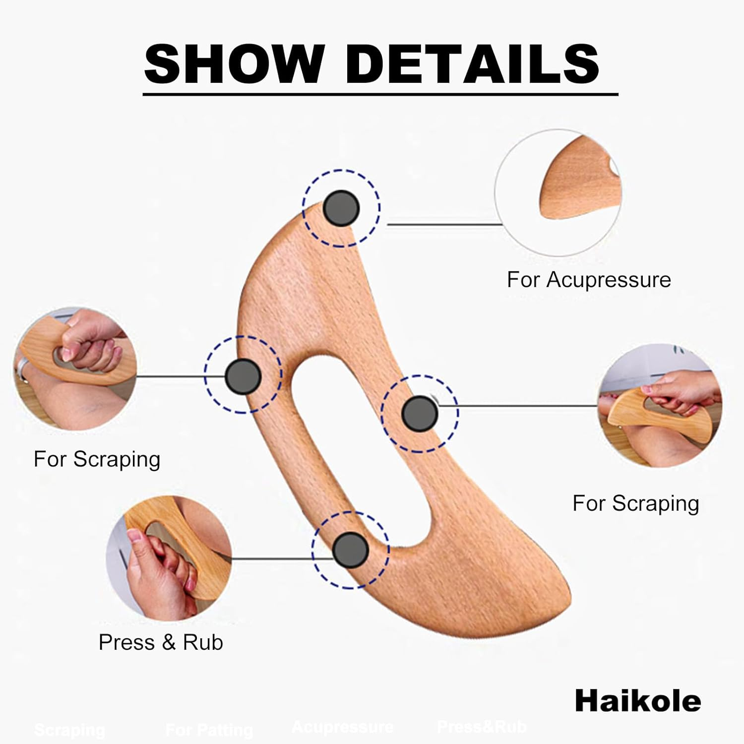 Enttgo Body Gua Sha Tool, Wooden Lymphatic Drainage Massage Tool for anti Cellulite and Muscle Fatigue Relief, Wood Therapy Massage Wand for Neck, Back, Face, Legs and Arms image number 5