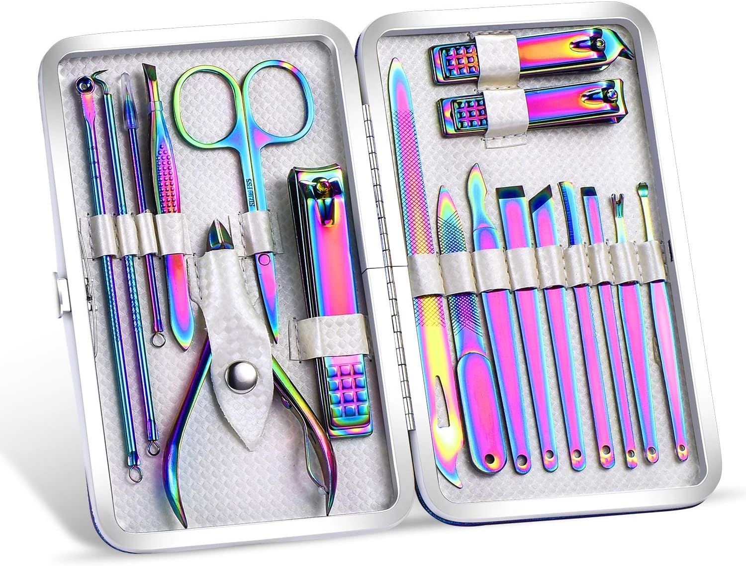 2020 New Rainbow Manicure Kits 18 Pcs Nail Clippers for Women Gift Women'S Rainbow Leather Manicure Set (18-Rainbowmanicure Kits) image number 4