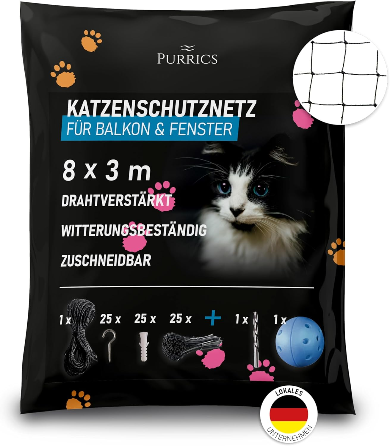 Cat Net for Balcony & Window Wire Reinforced | 8 X 3 M | Protective Net No Drilling | Cat Grid Wire-Reinforced | Weatherproof & Bite-Resistant | Mounting Set Included | Cat Protection Net image number 1