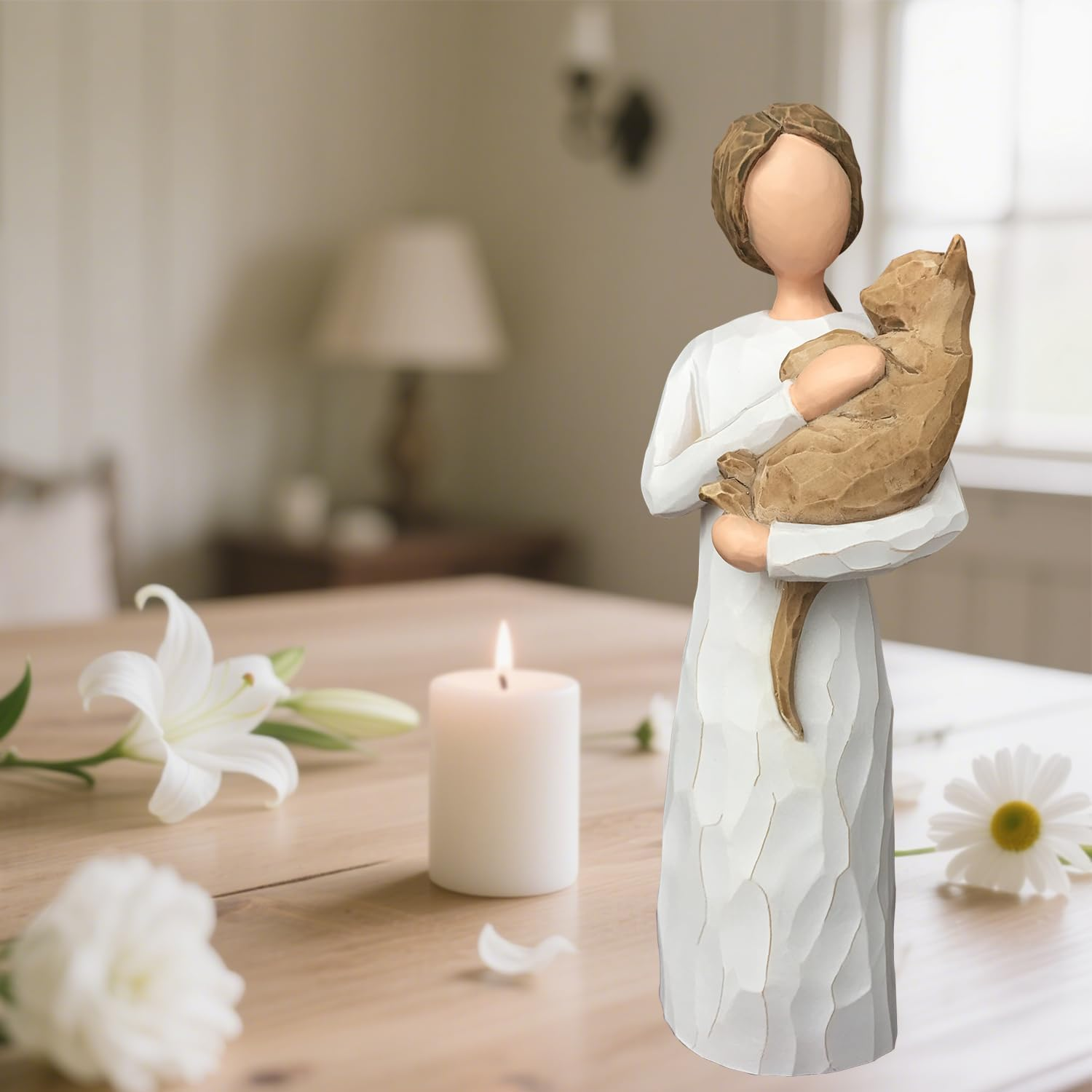 FRUMOASA Cat Memorial Gifts, Loss of Cat Sympathy Gifts for Cat Mom, Pet Cat Remembrance Gifts, Hand-Painted Cat Angel Figurine Statue for Cat Lovers in Memory of Passing Away Cat - Grey Cat image number 5