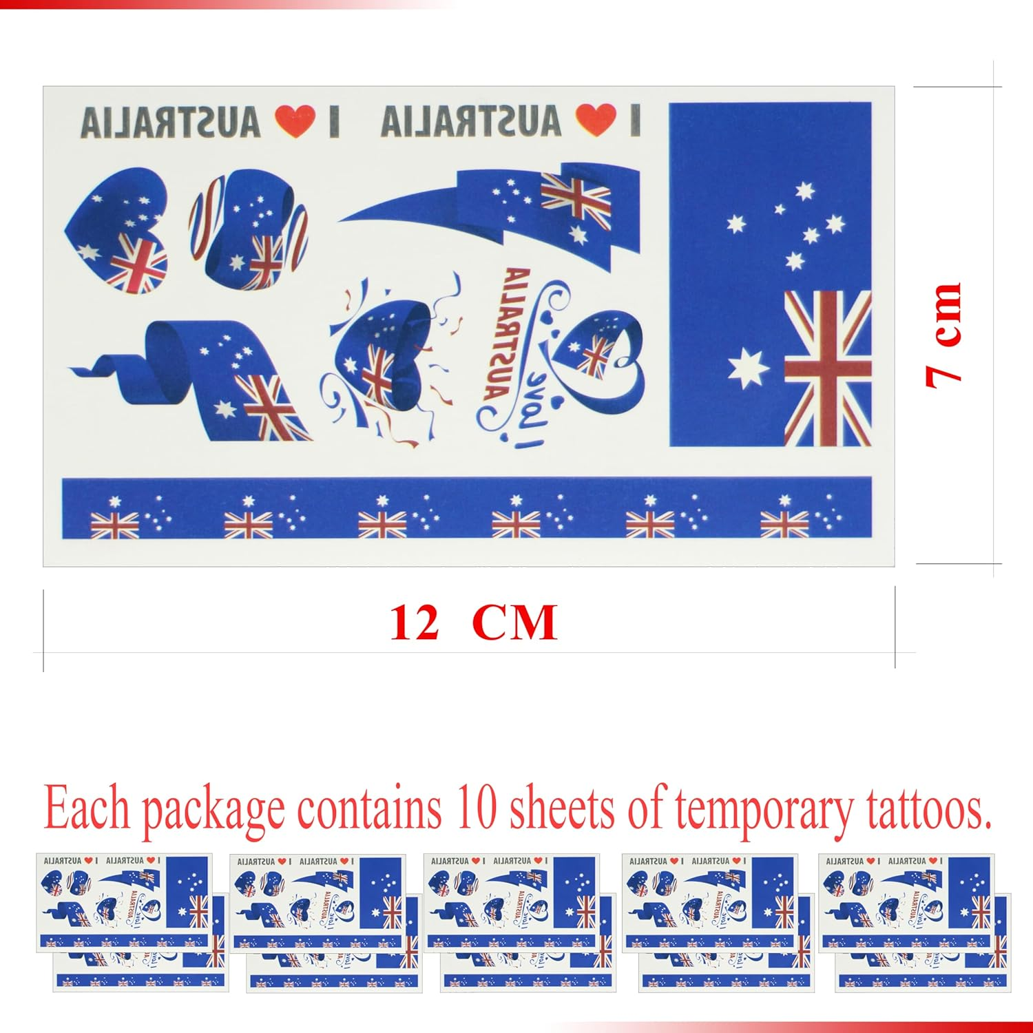10 Sheets Australia National Flag Temporary Tattoo Fake Tattoos Stickers Markers Love and Support the Country image number 1