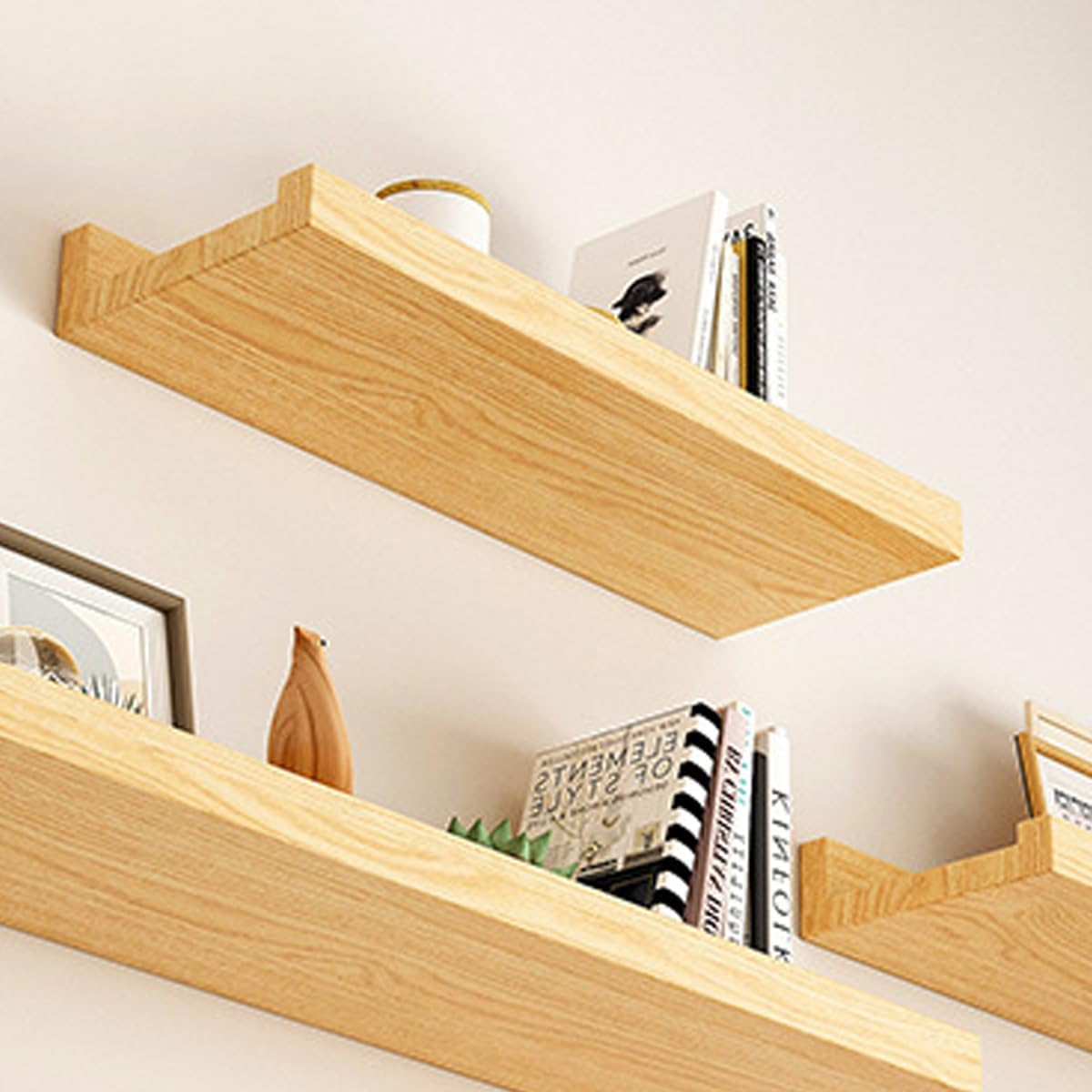 AIMALL Wall Mounted Floating Shelf, Wood Storage Rack for Display and Organization - Available in Two Colours image number 5
