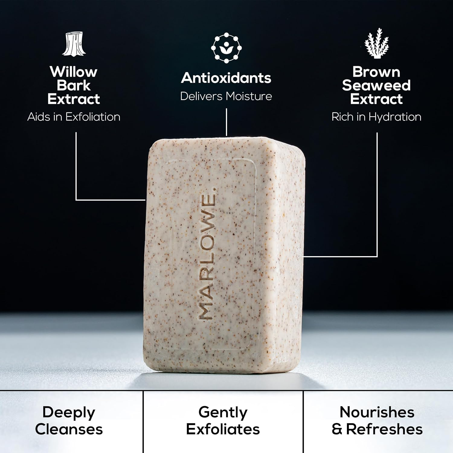 MARLOWE. No. 102 Body Scrub Soap 7 Oz, Oud Wood, Exfoliating Soap Bar with Shea Butter, Olive Oil & Green Tea Extracts, Cleanses, Smooths & Revitalizes Skin, Earthy & Smoky Scent image number 3