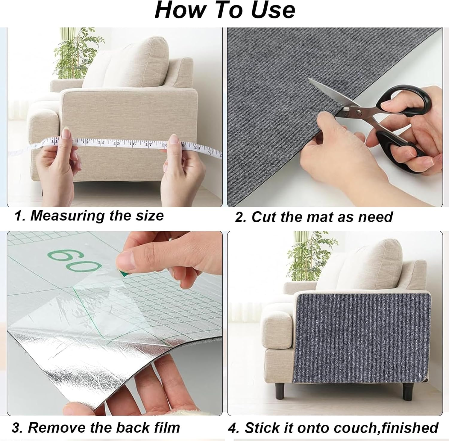 Cat Scratching Mat 78.7"X15.7", Self-Adhesive Cat Scratch Furniture Couch Protector, Cuttable Cat Wall Climbing Carpet, Cat Scratching Pad Replacement for Cat Tree Shelves image number 4