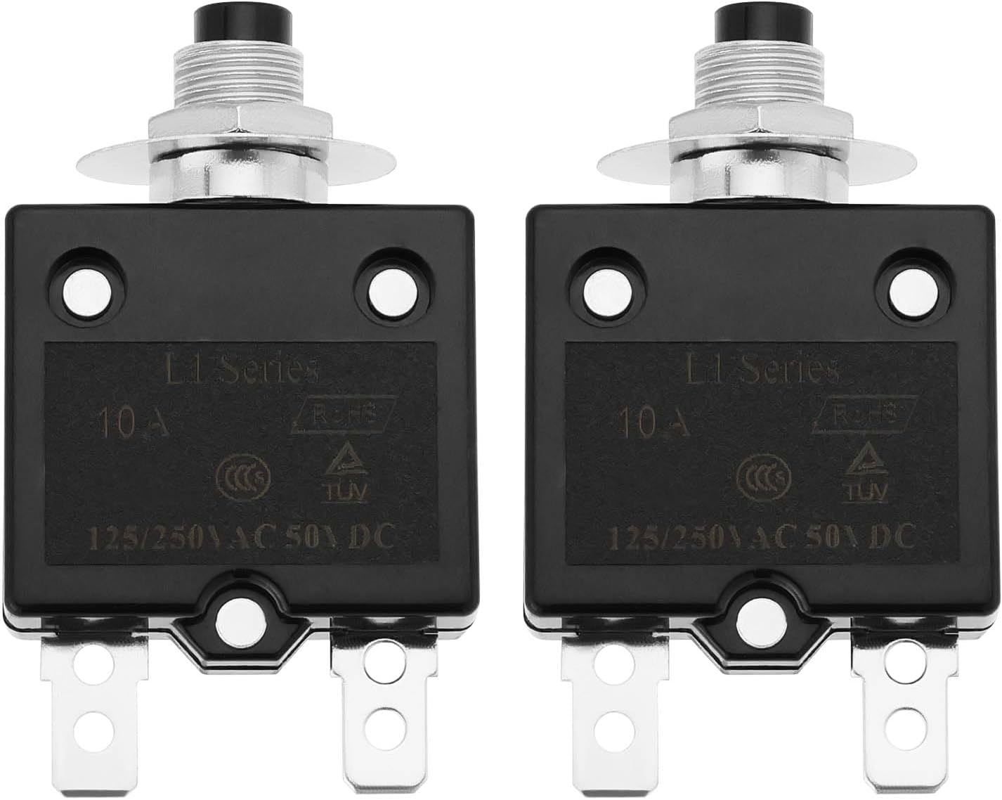 2Pcs 10Amp 125-250V AC 50V DC Push Button Circuit Breaker Thermal Overload Protector L1 Series Manual Reset Thermal Circuit Breaker