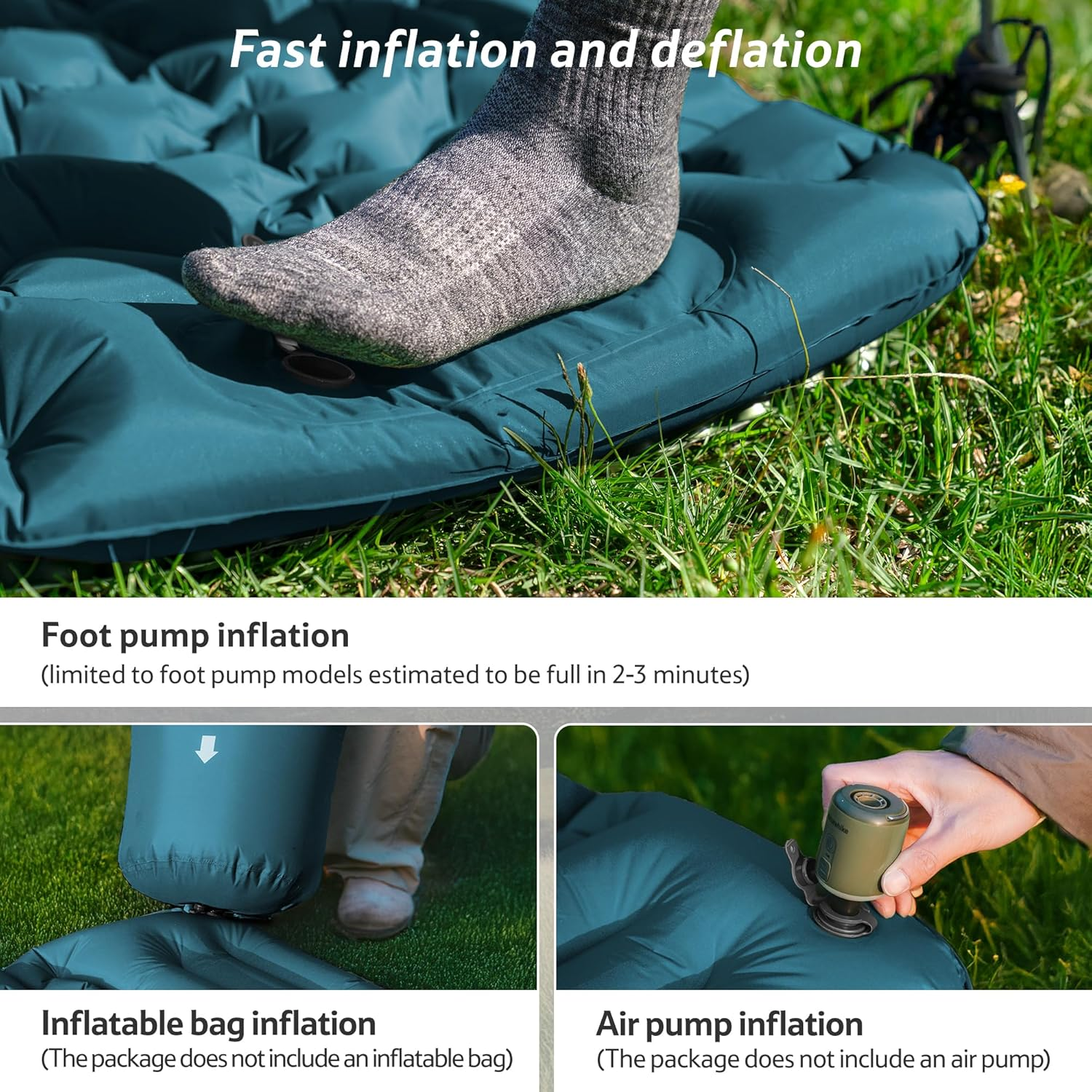 Naturehike FC01 Widen & Extended Sleeping Pad, Inflatable Air Mattress, Ultralight Sleeping Pad (200 * 60Cm, Single-Blue) image number 3