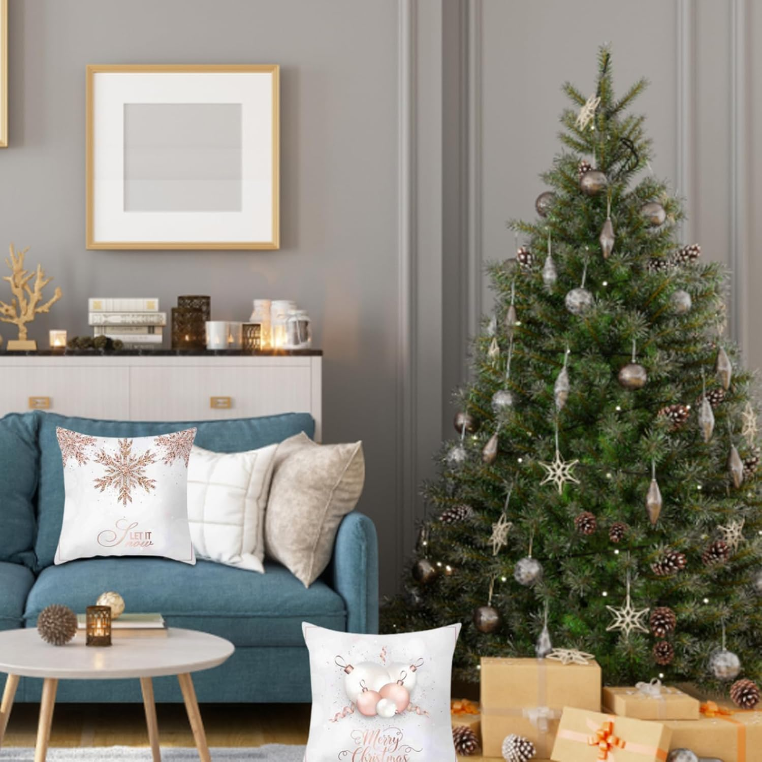 Christmas Pillow Covers 18 X 18 Inch 4PCS Decorative Christmas Cushion Cover Snowflake Xmas Tree Pillow Case for Sofa Couch Car Winter Christmas Homer Decor NO Inserts Xmas Decor image number 2