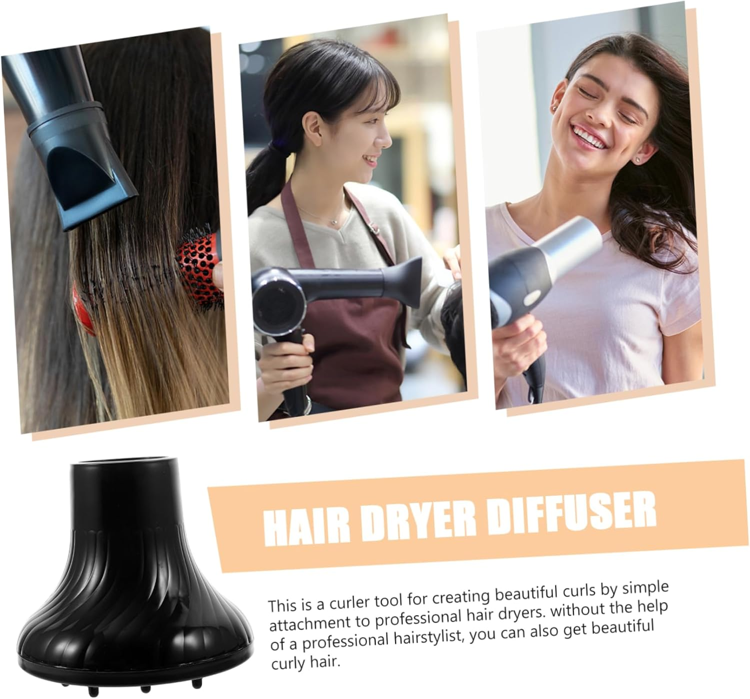 Large Hair Diffuser Hair Dryer Tool Black Curl Diffuser Attachment for Home and Salon Styling image number 1