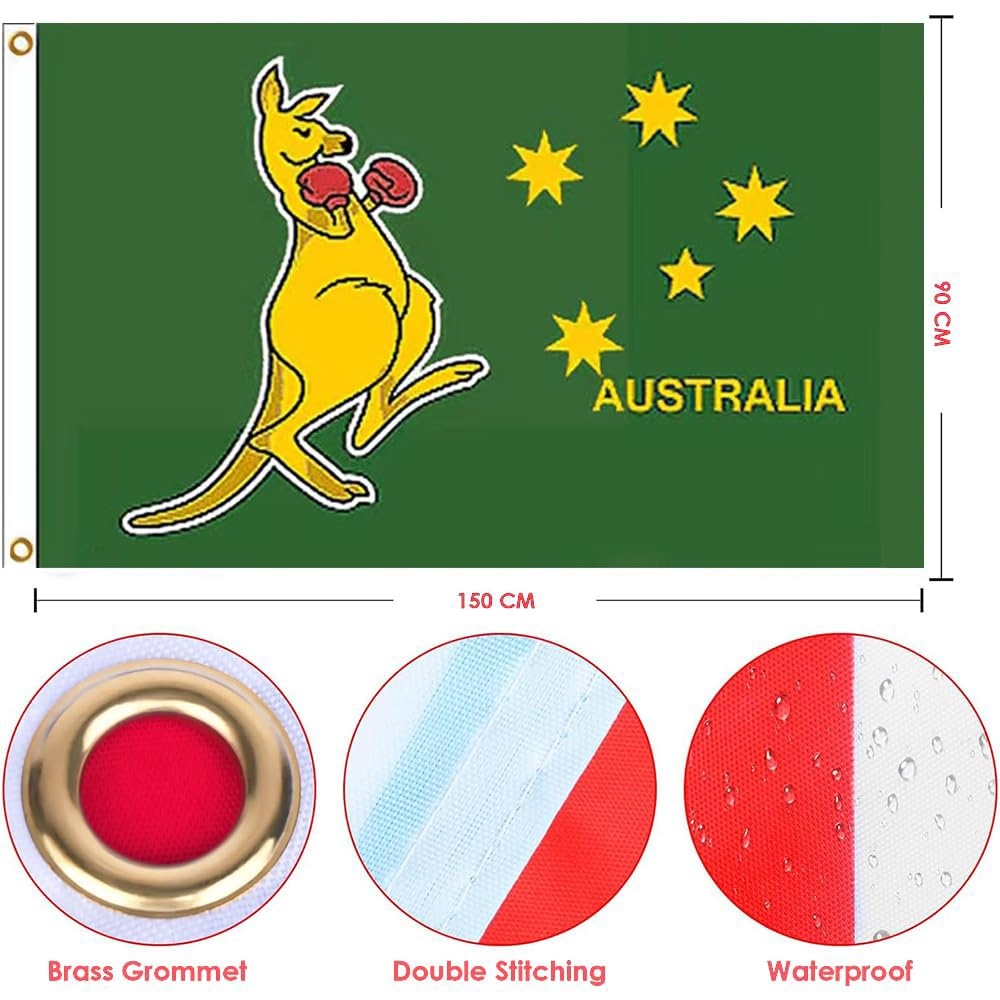 Australia Boxing Kangaroo Flag 90 * 150 Cm,Australian National Symbol,Polyester Thickness, Fade Resistant, Brass Grommets, Canvas Header, Indoor/Outdoor, Vibrant Colors,Not Fear of Rain and Snow
