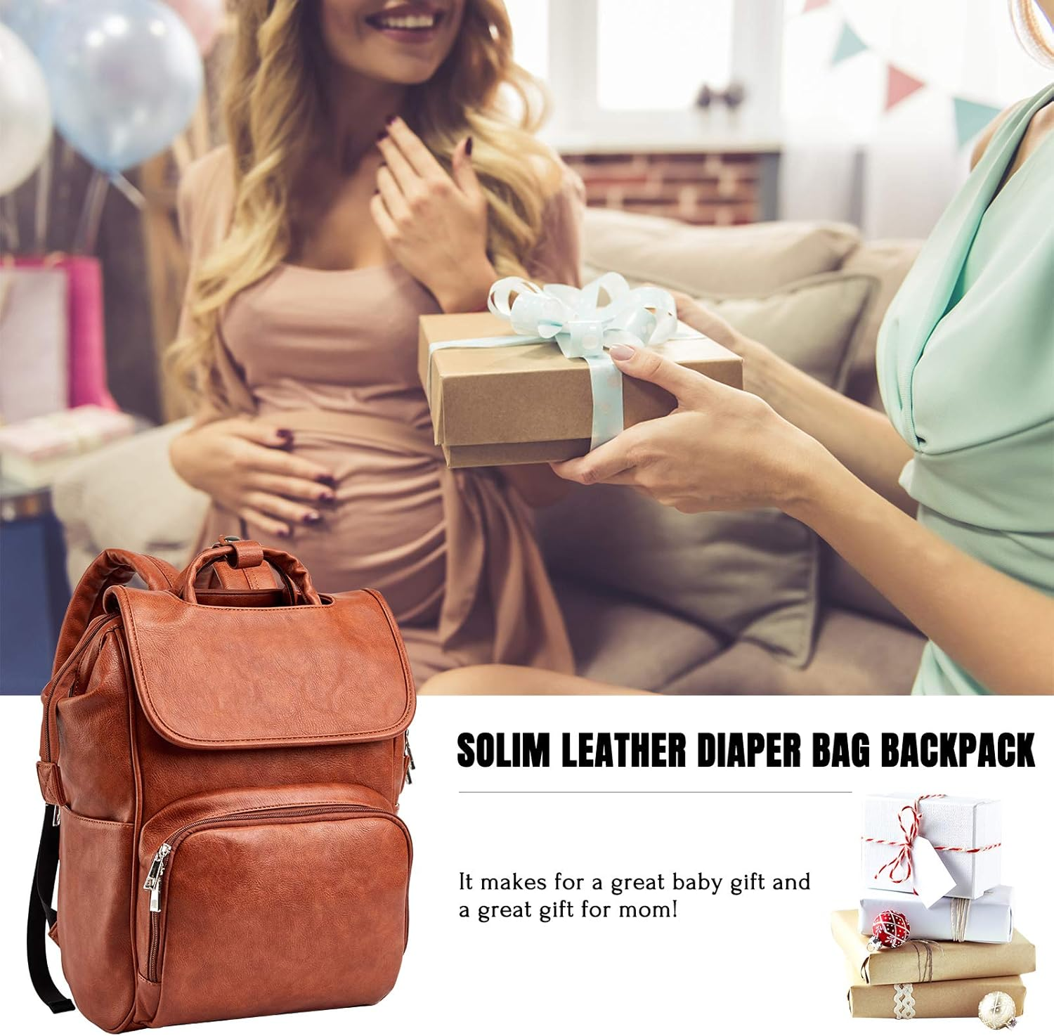 Solim Leather Diaper Bag Backpack,Unisex Baby Travel Bag with Changing Mat&hellip; image number 1