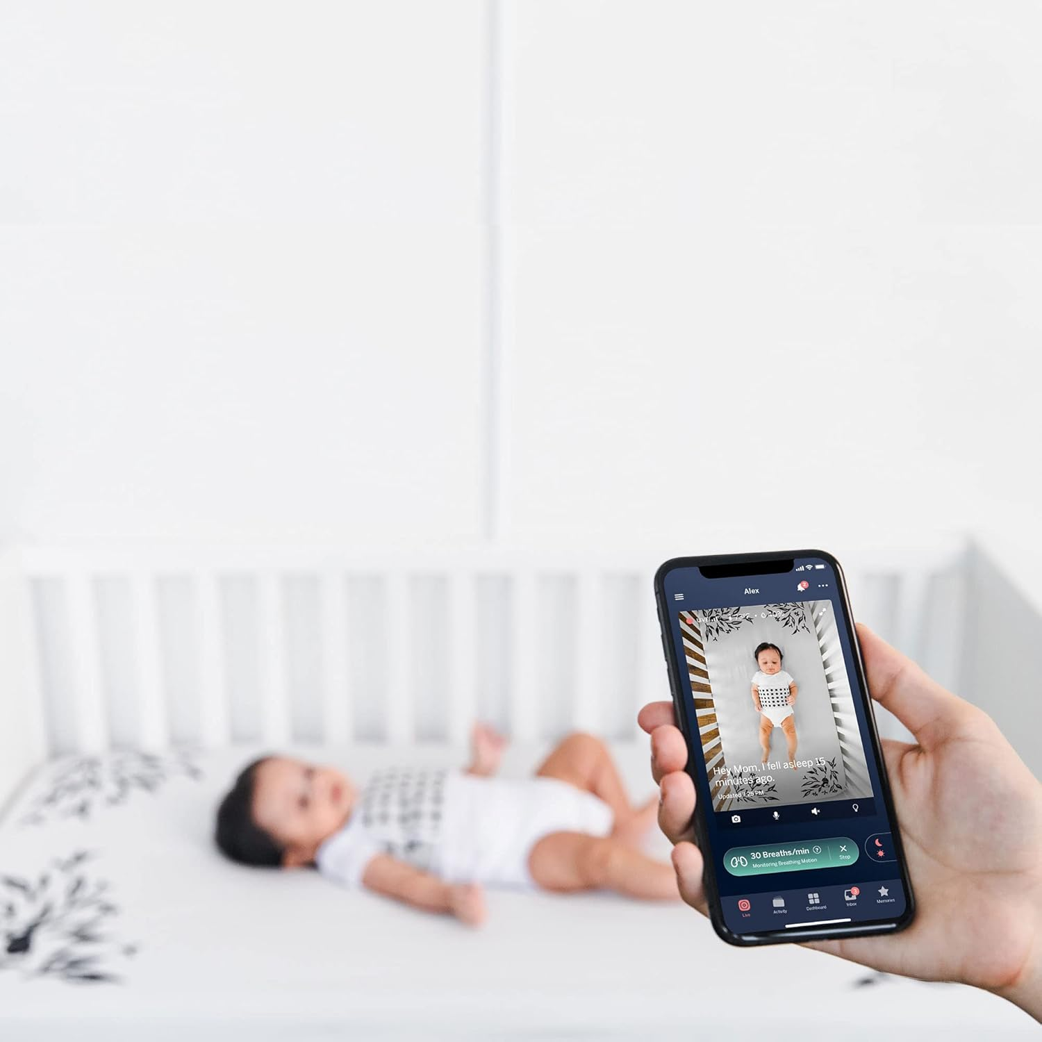 Nanit Smart Sheets - Works with All Nanit Cameras to Measure Your Baby'S Growth, 100% Cotton Fitted Sheets, Pebble Grey and White, One Size - Two-Pack image number 2
