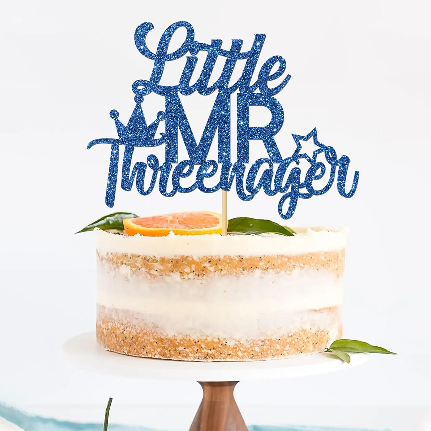 Little Mr Threenager Cake Topper - Kid Boy 3Rd Birthday Party Cake Supplies - Three Years Birthday - 3Rd Birthday Party Decoration - Navy Blue Glitter image number 3