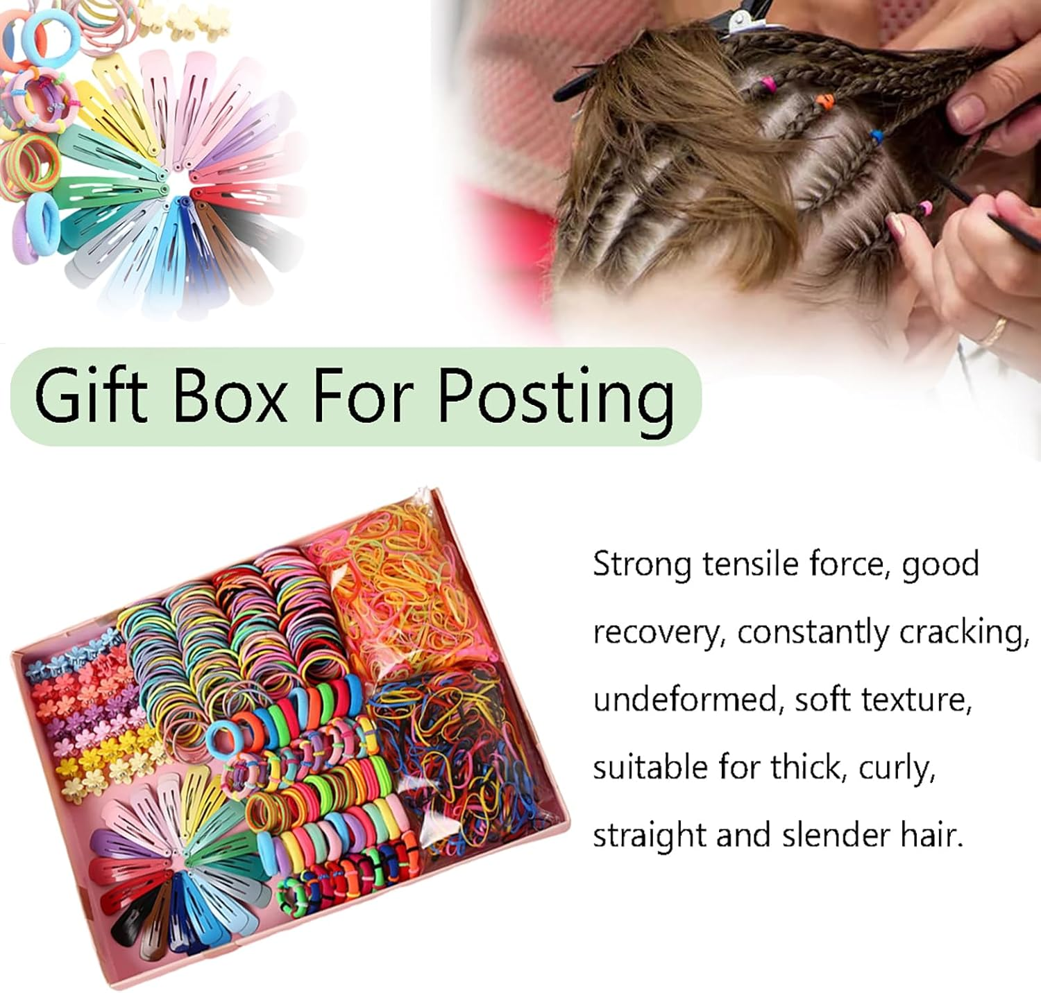 Colorful Hair Accessories Set for Girls & Women - Scrunchies, Clips, & Bands - Cute & Soft Ponytail Holders - Elastic Hairbands Kit image number 1