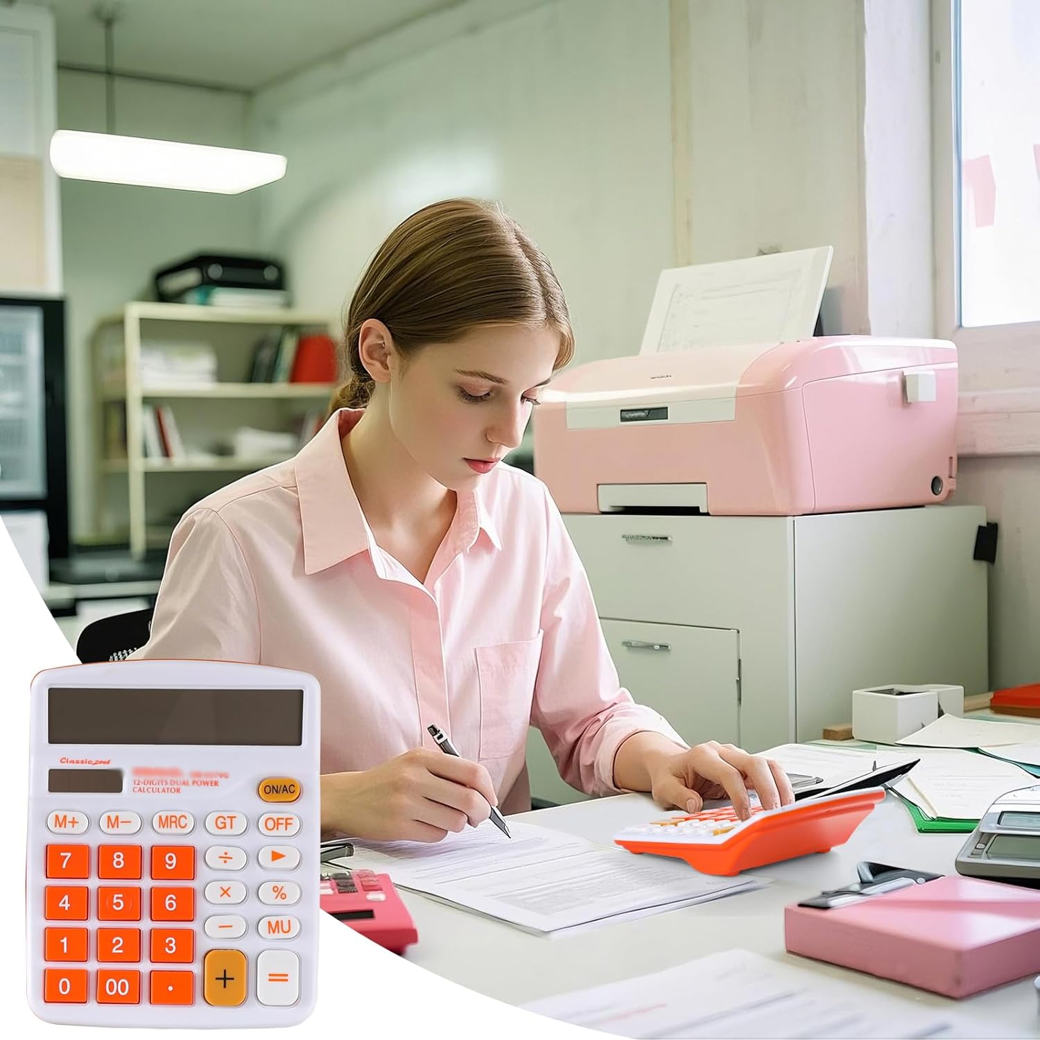 Mengshen Office Basic Calculator Solar Battery Dual Power Financial Dedicated Calculator 12 Digit Display Large Standard Function Desktop Business Calculator Multifunctional image number 1