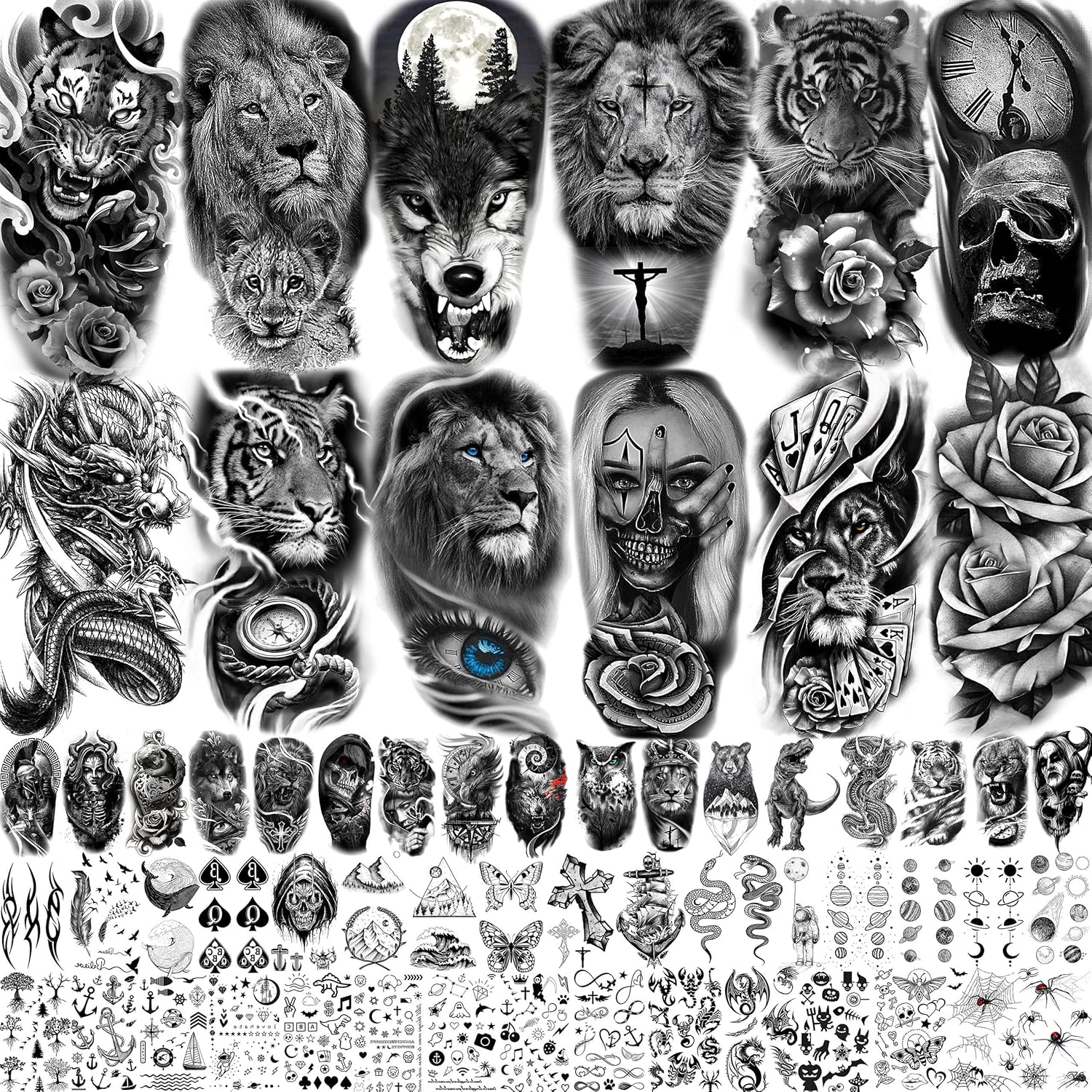 236+ PCS 45 Sheets Halloween Temporary Tattoos for Kids Zombie Makeup Kits 3D Bats Spider Web Witch Small Black Ghost Pumpkin Face Stitches Fake Scar Tattoo Stickers for Women Adult Men Skull image number 5