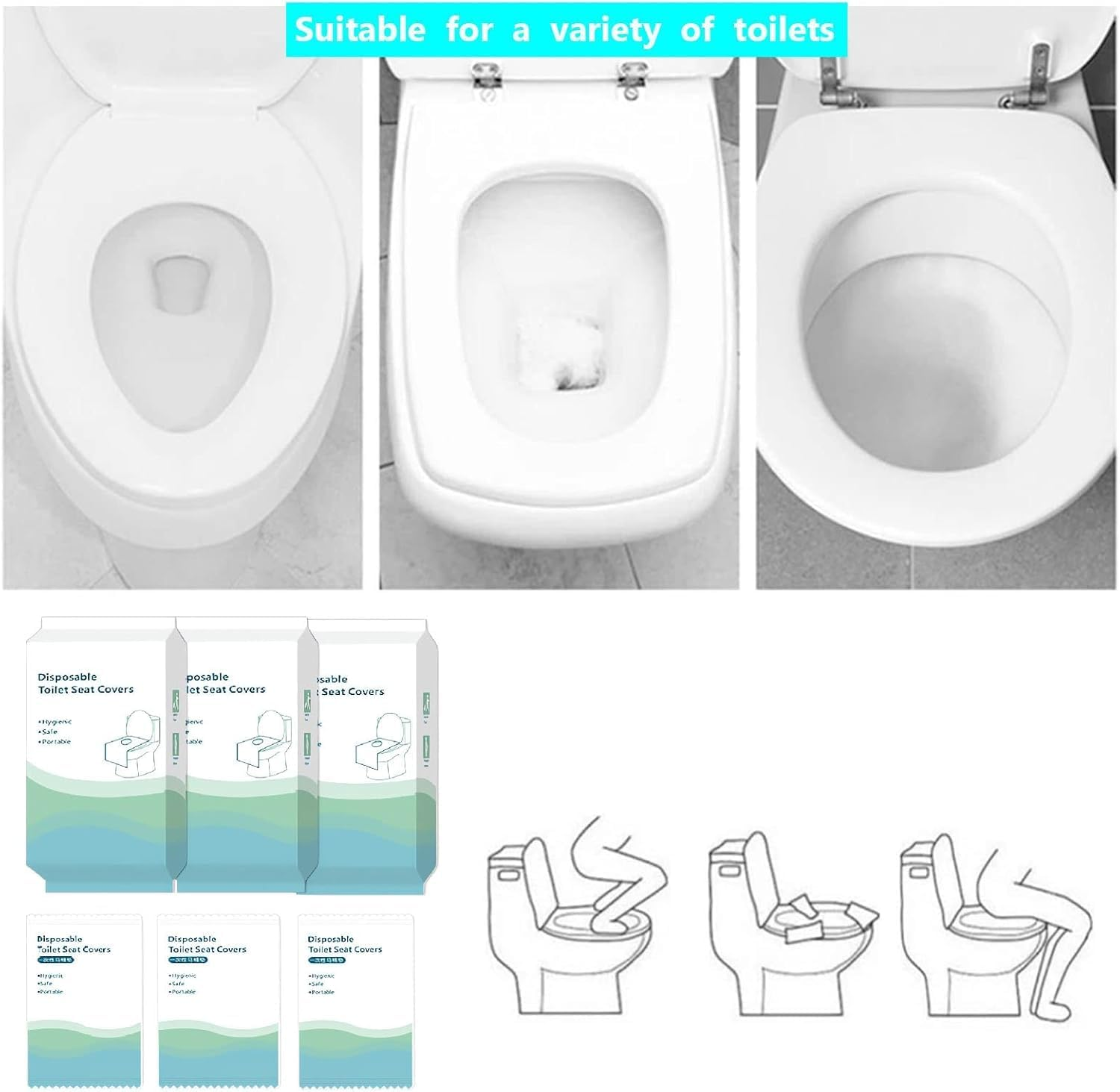 Toilet Seat Covers Disposable 50Pcs, Portable Toilet Seat Cover, Ecological Antibacterial Universal Potty Shields, Biodegradable Paper, Waterproof, Individually Packed for Travel, Kids and Adults image number 6