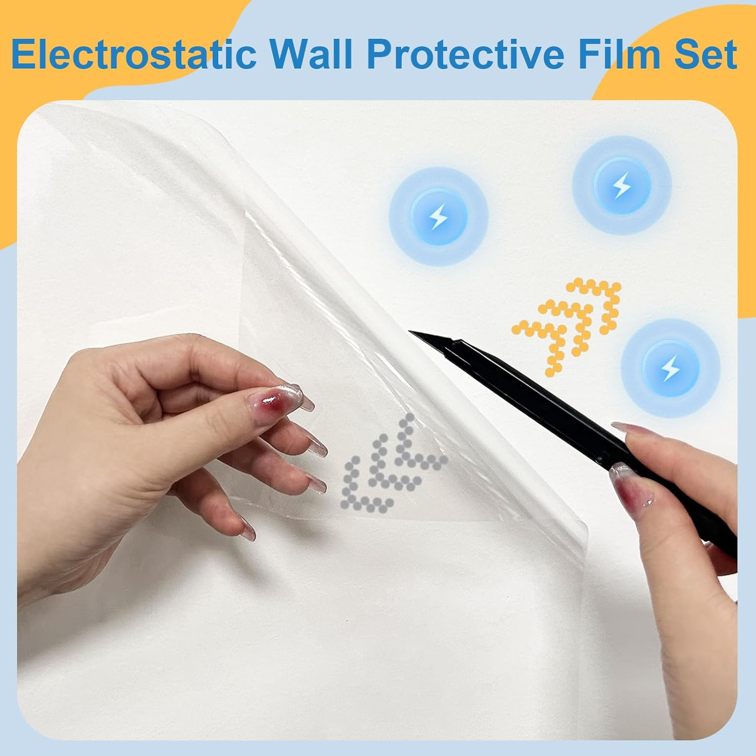 2Pcs Electrostatic Wall Protective Film Set with Film Cutter, Clear Wall Protector Removable Contact Paper,Transparent Static Cling Splash Guard Film for Furniture Chair Back Door 6.56 FT image number 3
