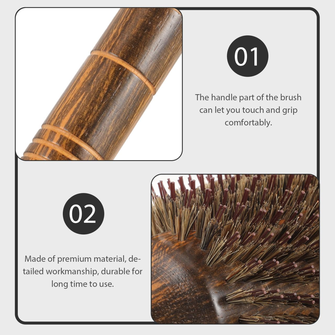 Large Wooden Curling Hairbrush for Curly Hair, Boar Bristle Styling Roll Brush with Handle, Blow Dry Hair Comb for Women at Home and Salon Use image number 1