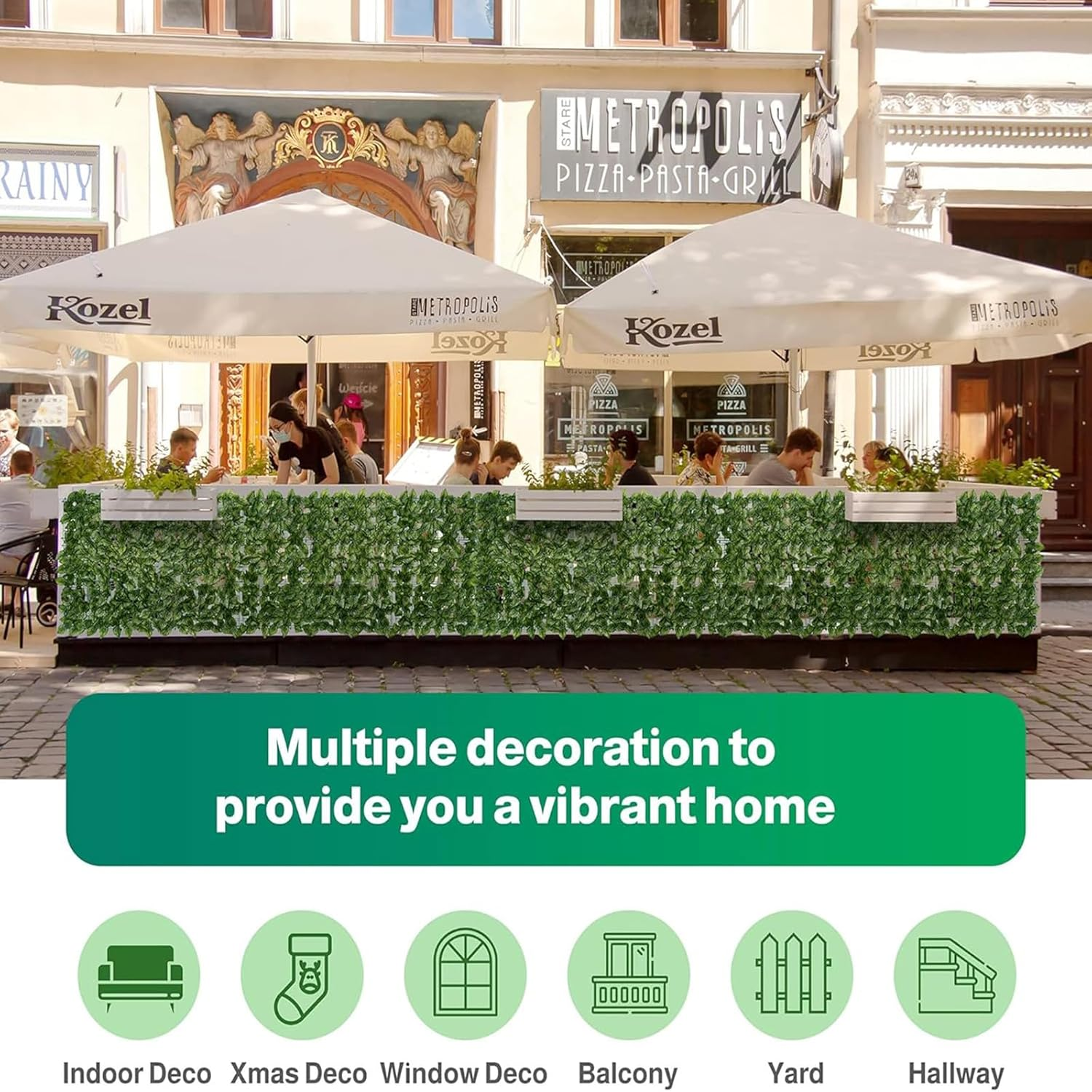 Artificial Ivy Privacy Fence Wall Screen,120X40 in Artificial Faux Ivy Hedge, Artificial Hedges Fence and Faux Ivy Vine Leaf Decoration for Outdoor Garden D&eacute;cor (Watermelon Leaves) image number 1