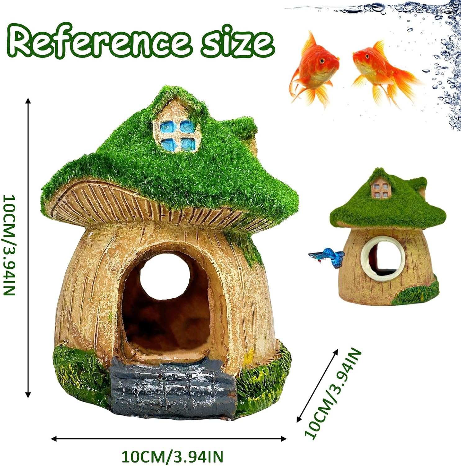 Fish House for Aquarium,Resin Fish Tank Decoration,Mushroom House Fish Cave Shrimp Hideout Shelter with Lifelike Moss,Reptiles Fish and Shrimp Shelter Landscape Cave Decor image number 3