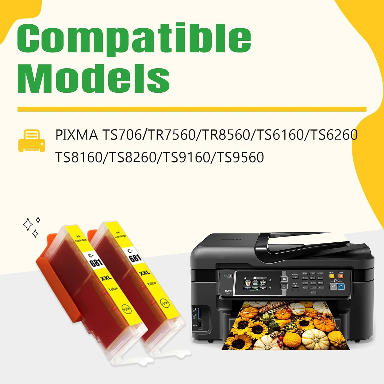 681XXL Ink Cartridges for Canon 681 Compatible with Canon TS706 TR7560 TR8560 TS6160 TS6260 TS8160 TS8260 TS9160 TS9560 Printer Ink Set (Pack of 2) (Yellow) - Black image number 6