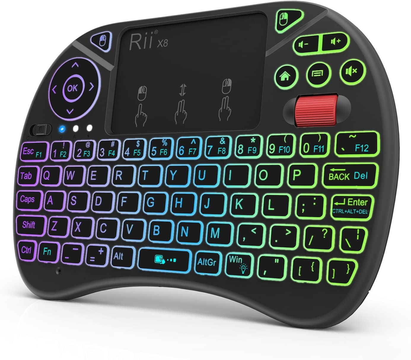 Upgraded Riitek Rii X8 2.4Ghz Mini Wireless Keyboard Remote Controller with Touchpad Mouse Combo, 8-Colour LED Backlight, Scroll Wheel and Built-In Rechargeable Lithium-Ion Battery image number 1