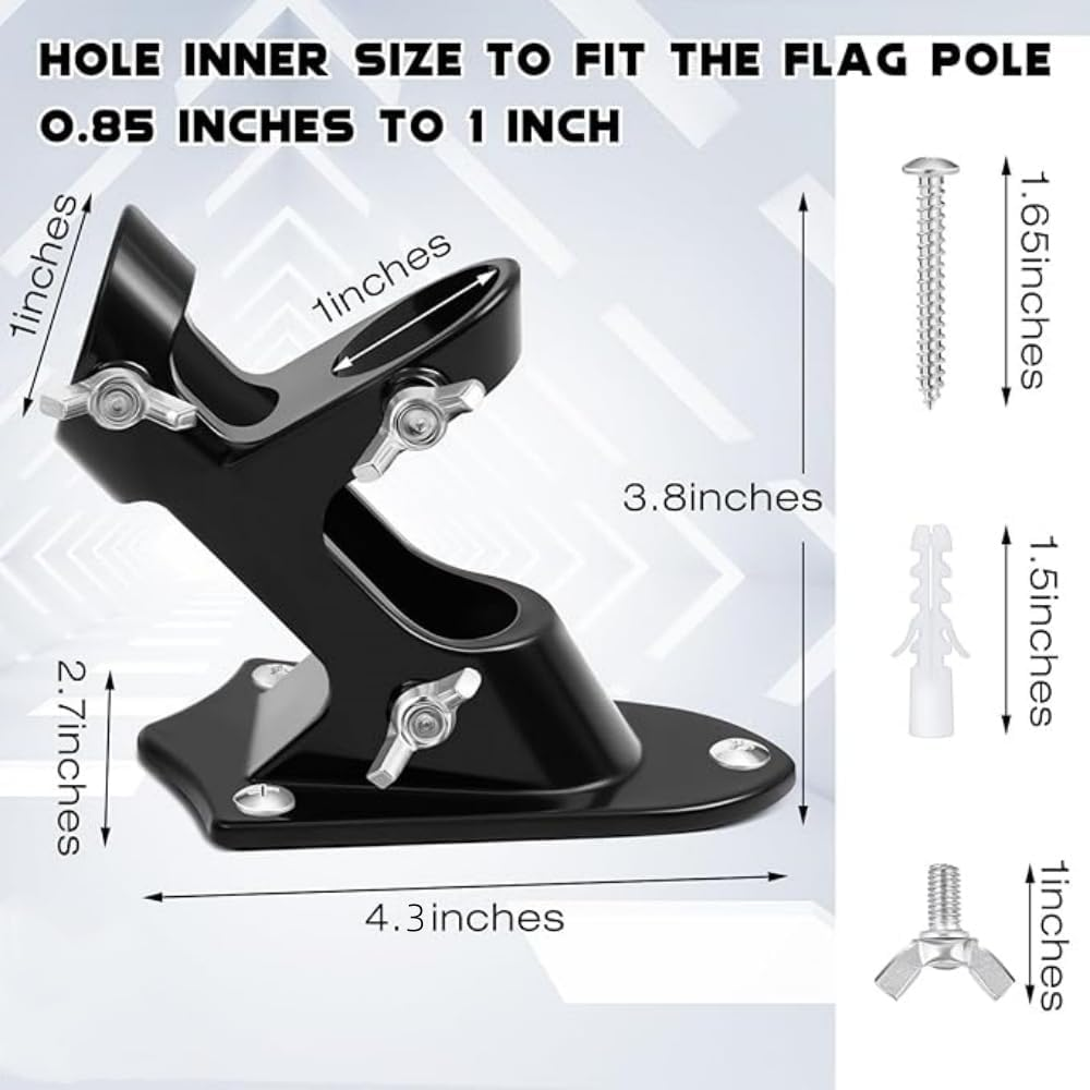 Flag Pole Holder, outside House Flag Pole Bracket, Heavy Duty Metal Flag Mount, Aluminum Alloy Mounting Brackets, Outdoor Flag Holder- Strong Rust Free (Black-1 Pack) image number 1