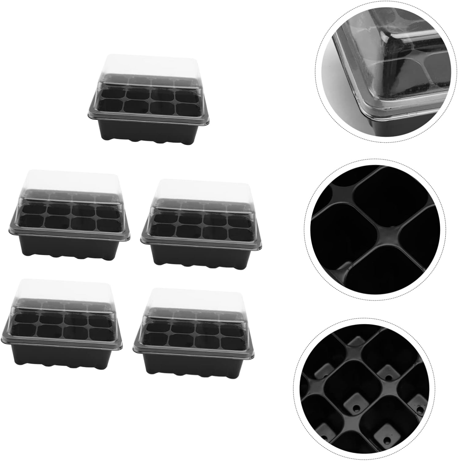 5 Pack 18X14X6Cm Plant Nursery Pots Starting Trays Sprout Trays Lids for Bonsai Gardening image number 5