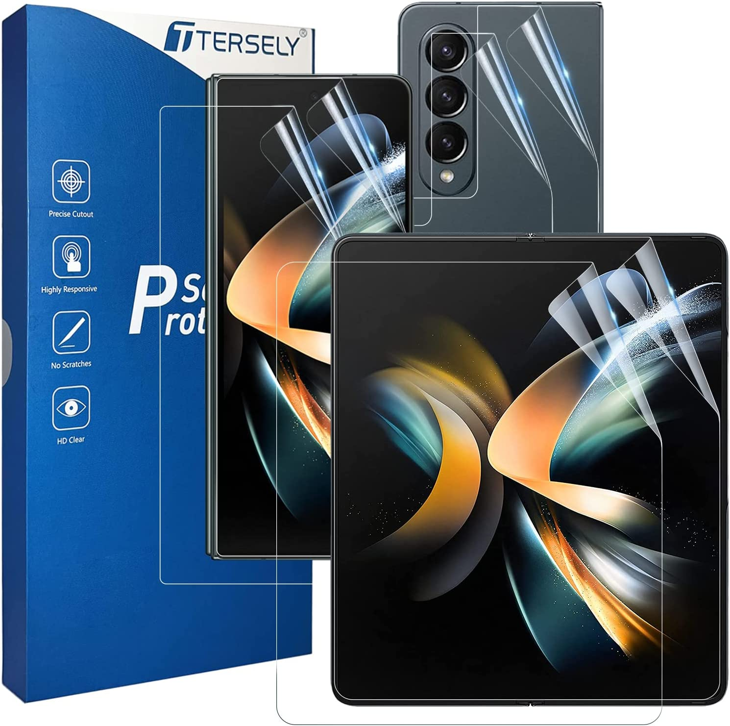 [2SET 6PCS] T Tersely HYDROGEL Screen Protector for Samsung Galaxy Z Fold 4 5G Aqua Flex Extremely Easy to Install, No Bubble, Anti-Shock Soft Protective TPU Film image number 4